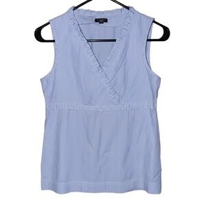 Talbots Sleeveless Top Women 4 Blue Striped V-Neck Empire Waist Cotton Blouse